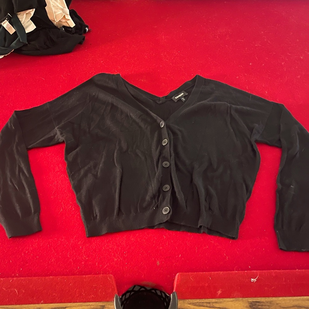 Black cropped Express double V neck cardigan